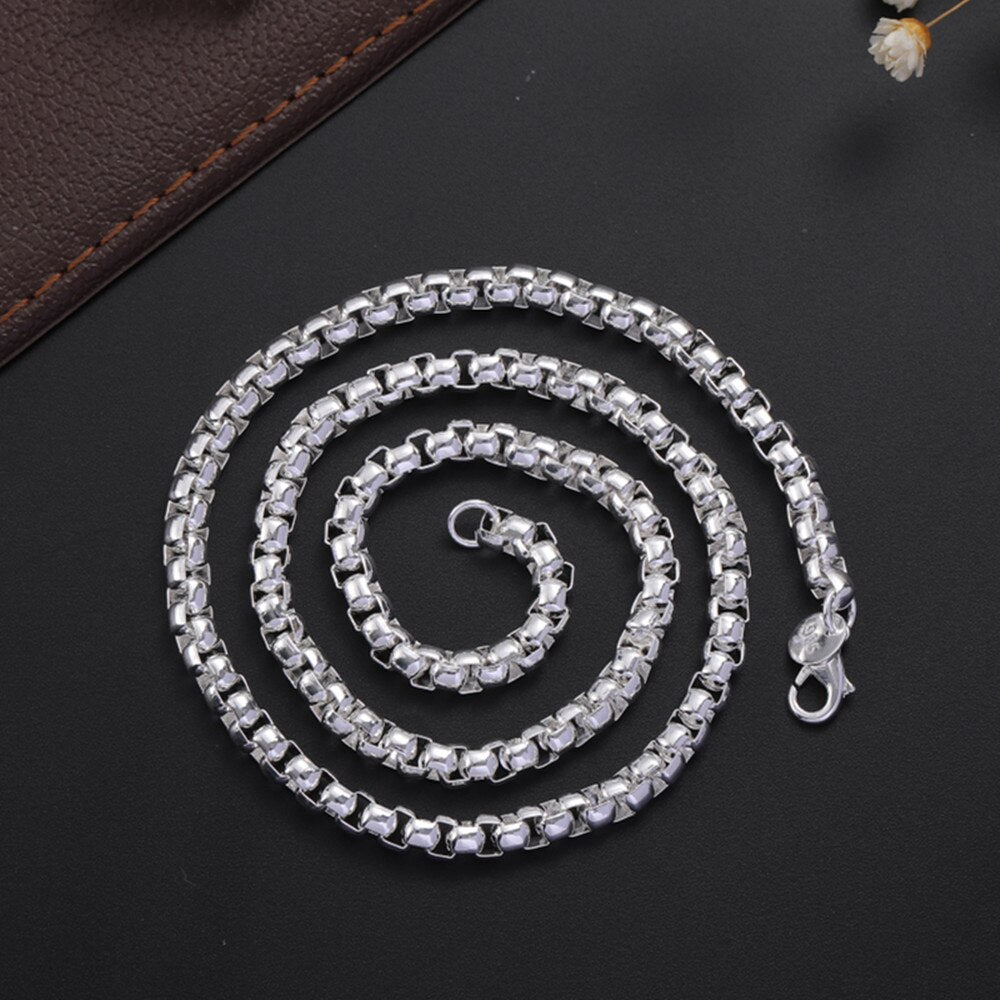 925 Stamped Silver classic 4MM round box chain Necklaces for men woman wedding Party Christmas Gifts Jewelry