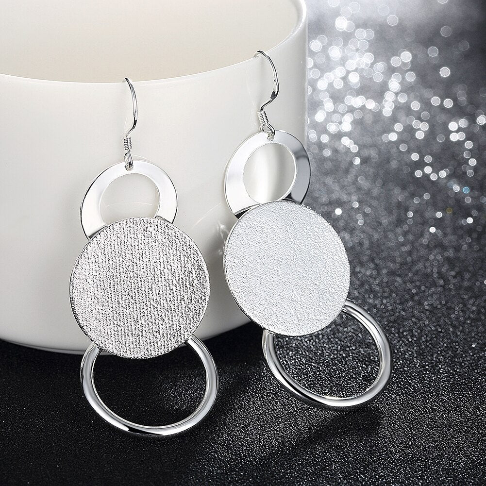 925 Sterling Silver Retro Frosted circle drop earrings for Woman wedding party fine Jewelry Holiday gifts