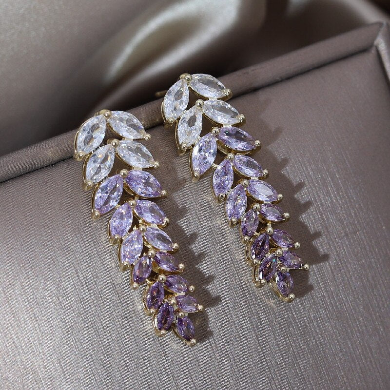 jewelry 14K gold plating gradient color zircon wheat ear tassel earrings  elegant women's party accessories