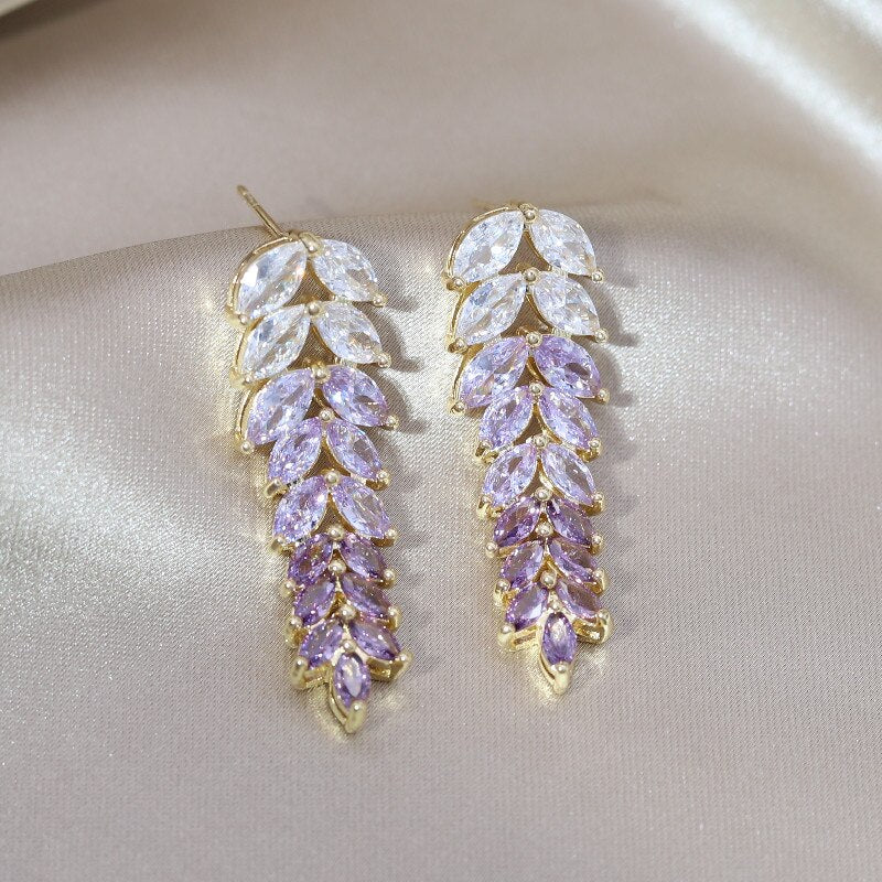 jewelry 14K gold plating gradient color zircon wheat ear tassel earrings  elegant women's party accessories