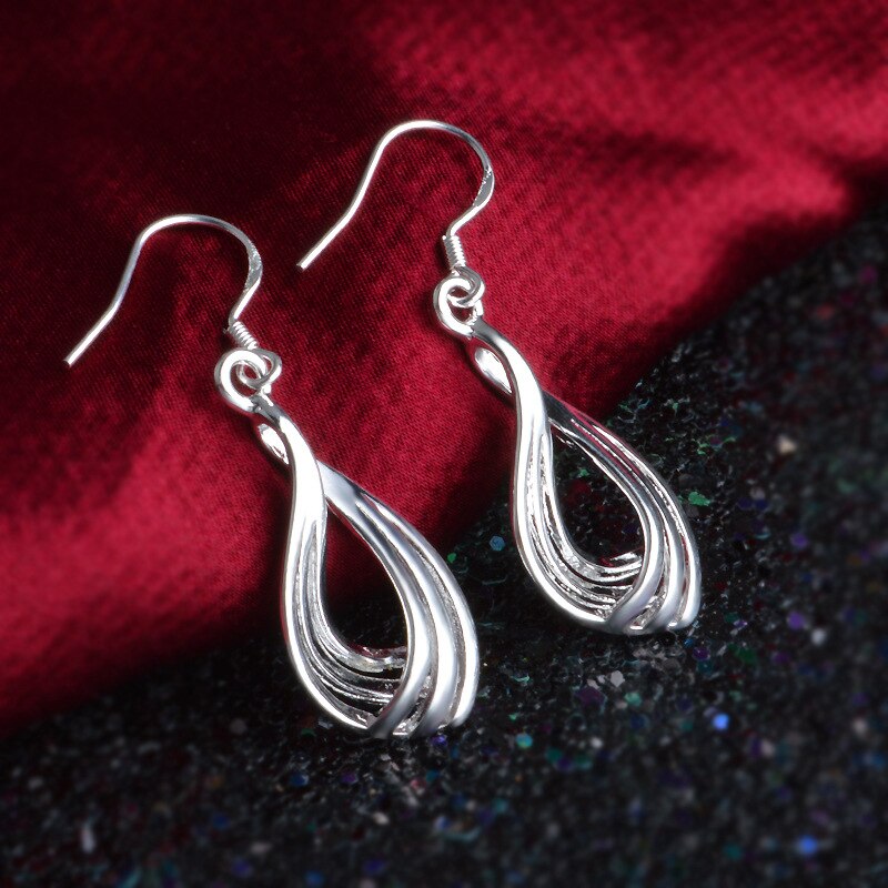 fine 925 Sterling Silver Charms Twist Wavy line drop Earrings for Woman Jewelry wedding party Christmas Gifts