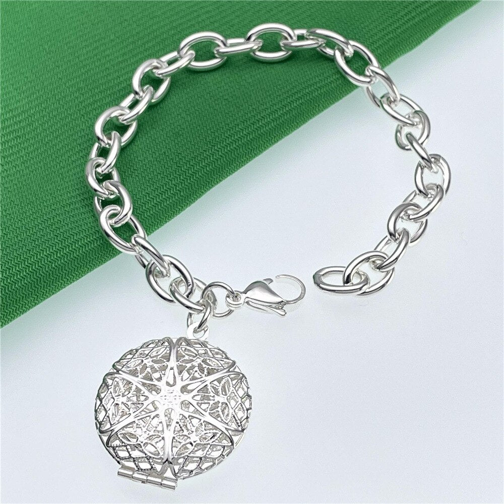 fine 925 sterling Silver Vintage round photo frame pendant Bracelets for Women party wedding Jewelry Christmas gifts