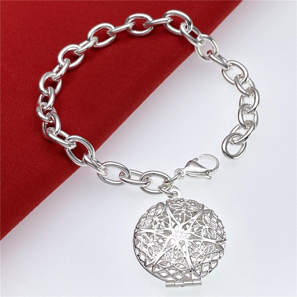 fine 925 sterling Silver Vintage round photo frame pendant Bracelets for Women party wedding Jewelry Christmas gifts