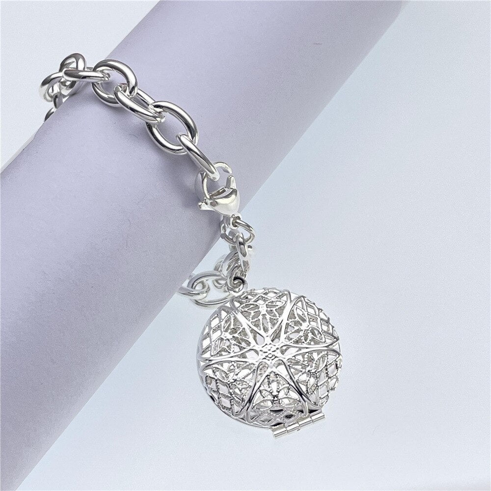 fine 925 sterling Silver Vintage round photo frame pendant Bracelets for Women party wedding Jewelry Christmas gifts