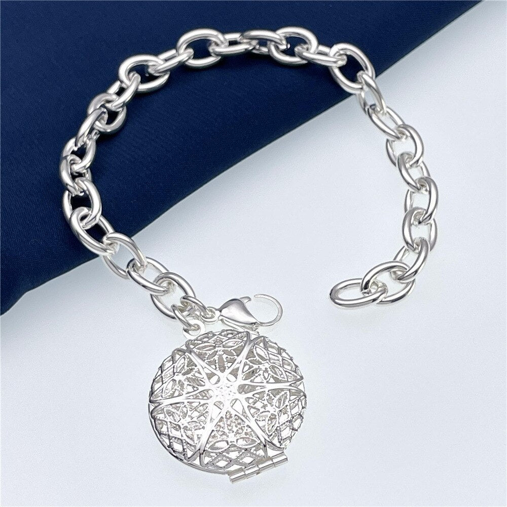 fine 925 sterling Silver Vintage round photo frame pendant Bracelets for Women party wedding Jewelry Christmas gifts