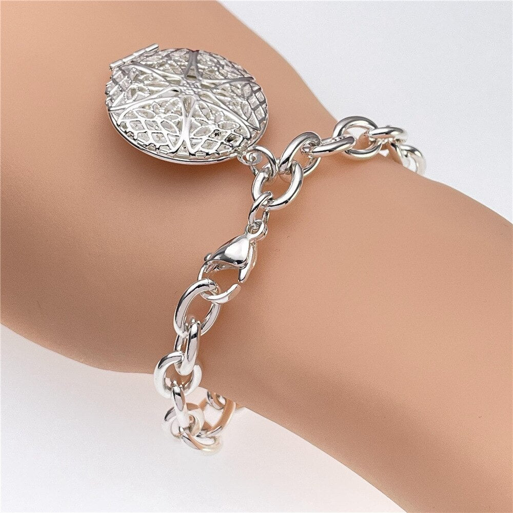fine 925 sterling Silver Vintage round photo frame pendant Bracelets for Women party wedding Jewelry Christmas gifts
