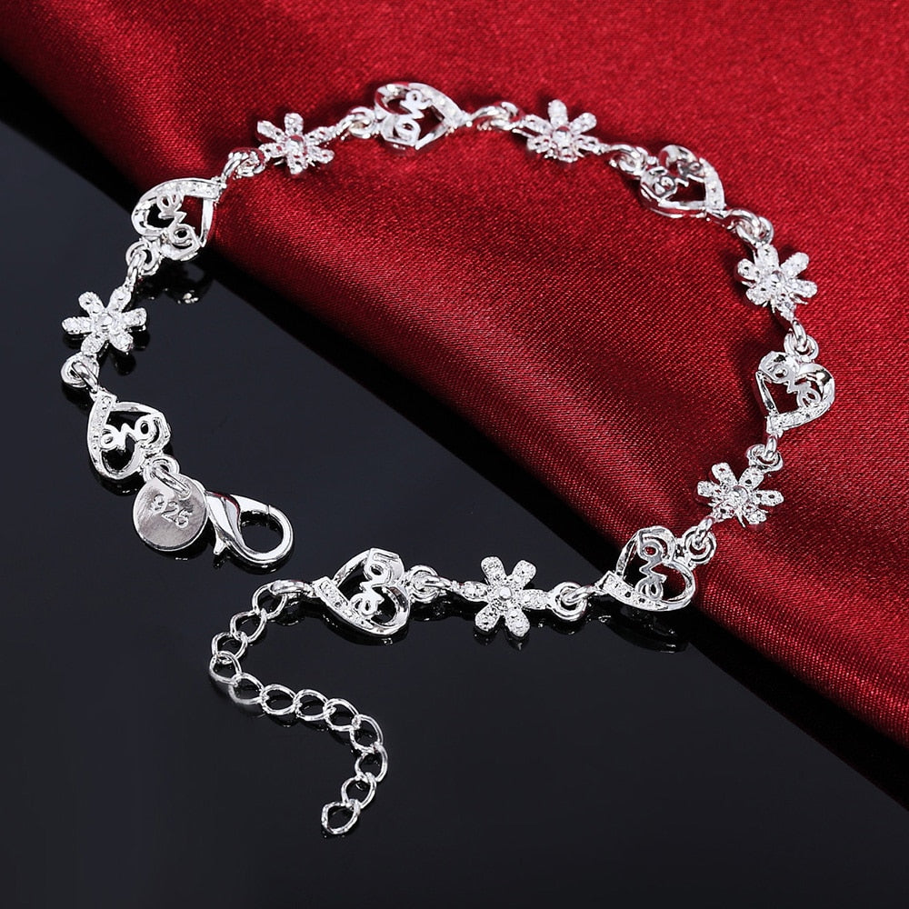 fine 925 sterling silver Bracelet crystal romantic heart flower chain for woman wedding accessories designer jewelry