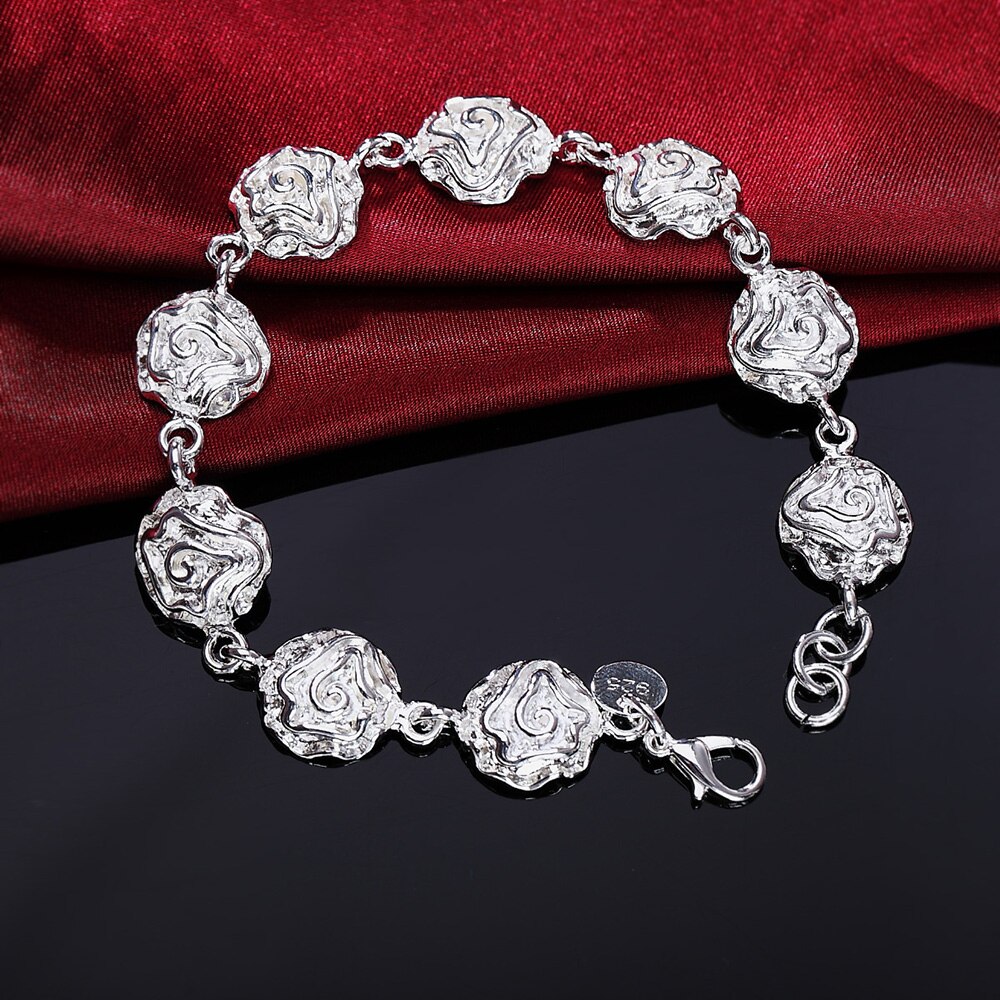 fine 925 sterling silver Rose flower chain Bracelets for woman brands party Gifts wedding accessories Jewelry