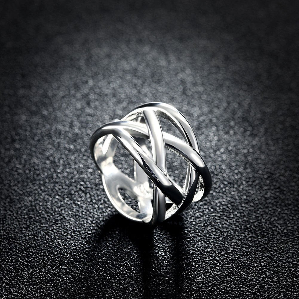 fine designer 925 Stamped Silver Cross fishing net Rings for Women Men Size 6 7 8 9 10 party Wedding Jewelry gifts