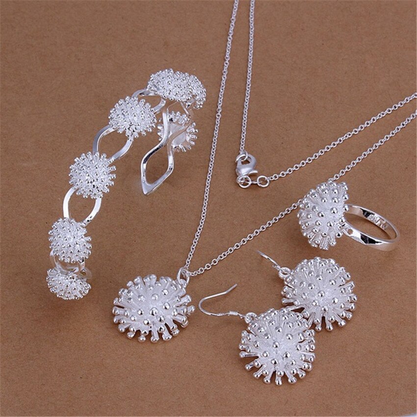 korean 925 sterling Silver Fireworks Pendant necklaces earring bangles bracelets rings Jewelry set for women Gifts