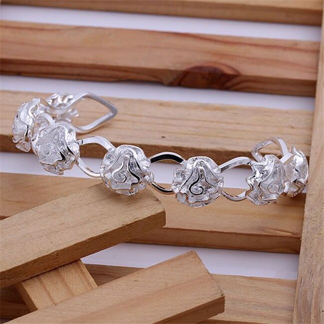 korean rose flower bangles 925 sterling Silver cuff Bracelets for Woman adjustable fine Jewelry wedding Party Gifts