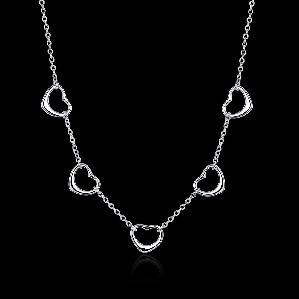korean trend 925 Stamped Silver romantic five heart Necklaces for Women party wedding Jewelry accessories Gifts
