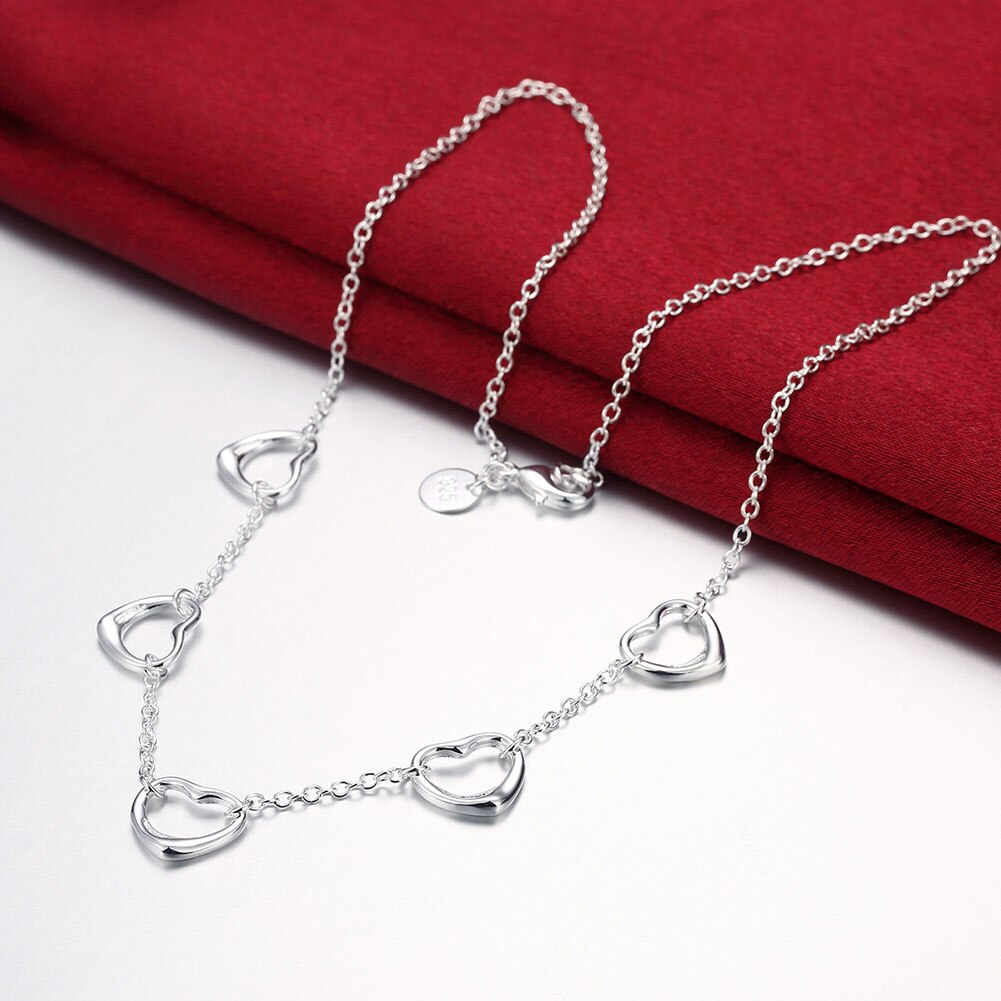 korean trend 925 Stamped Silver romantic five heart Necklaces for Women party wedding Jewelry accessories Gifts