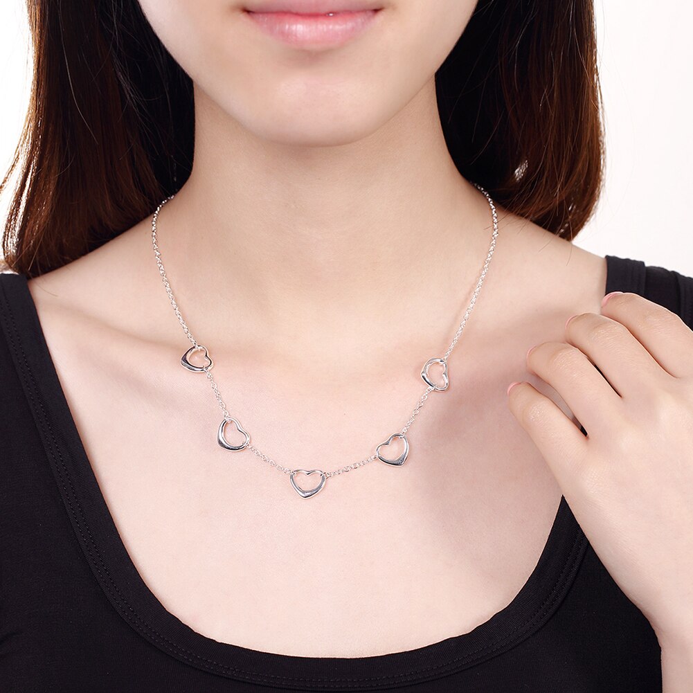 korean trend 925 Stamped Silver romantic five heart Necklaces for Women party wedding Jewelry accessories Gifts
