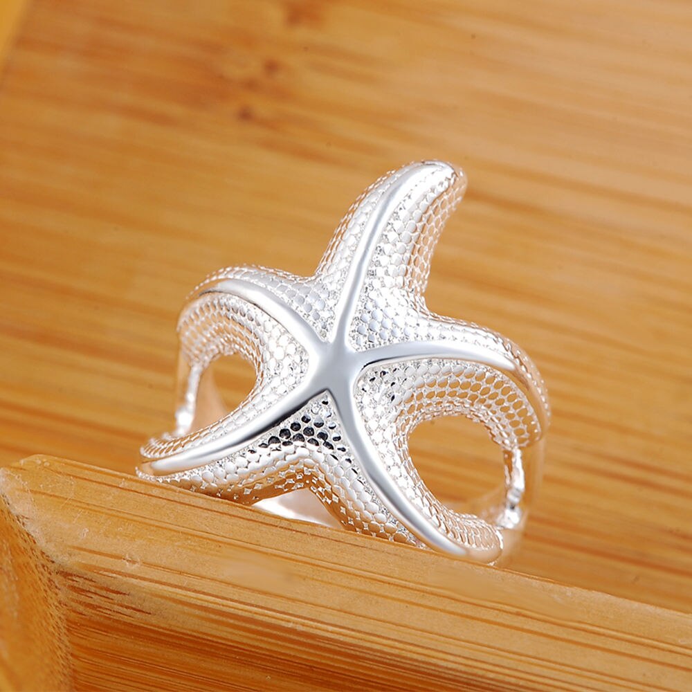 kpop 925 Sterling Silver fine Big starfish Rings For Women Party wedding  Charms Jewelry Christmas gifts