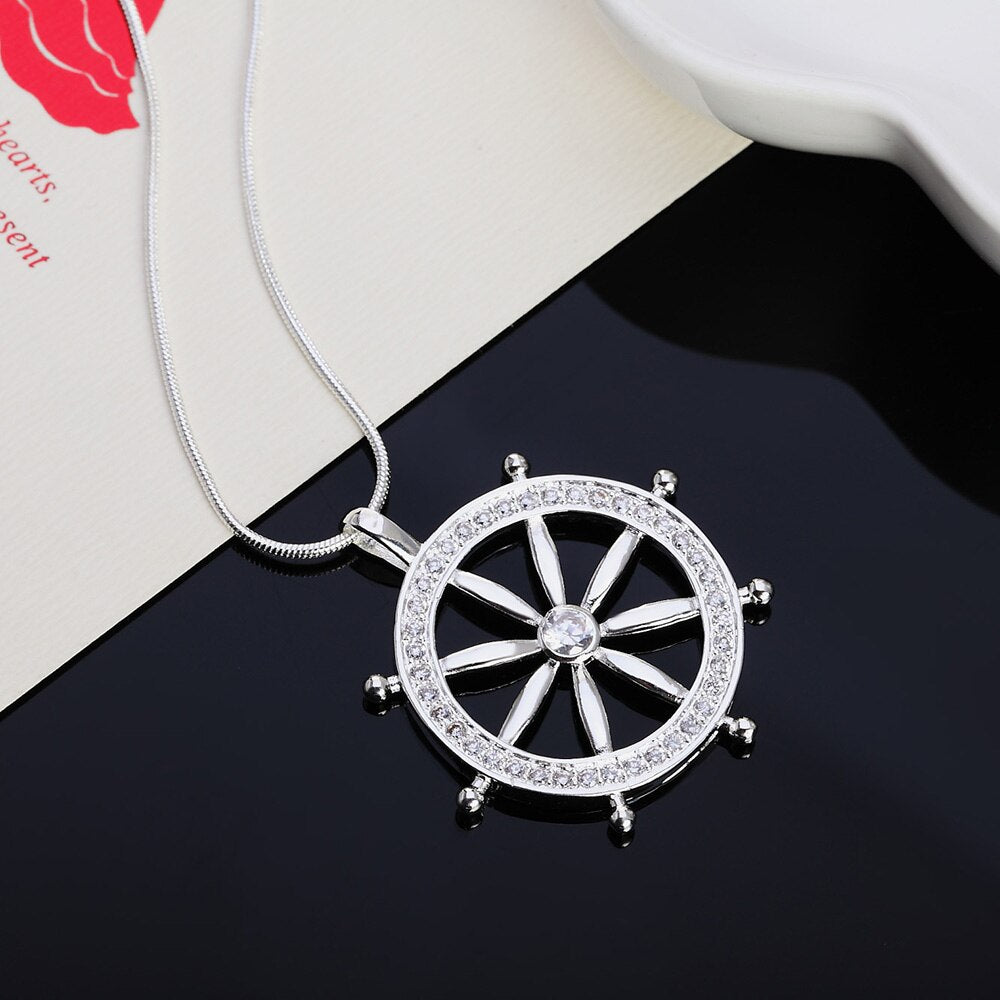 designer 925 Stamped Silver Classic crystal Sailor rudder Pendant Necklace For Women man party Jewelry gifts