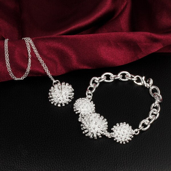 designer 925 sterling Silver Firework Pendant necklace bracelet for women Jewelry set Party wedding gifts