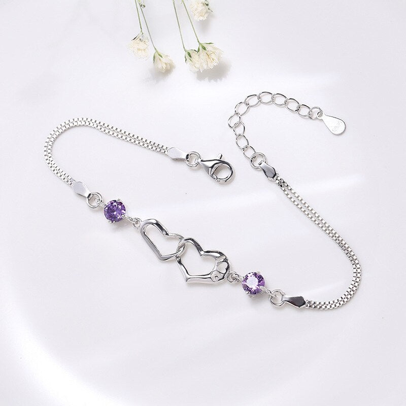 925 Sterling silver noble Crystal romantic heart Bracelets for women party Wedding Jewelry Christmas gifts