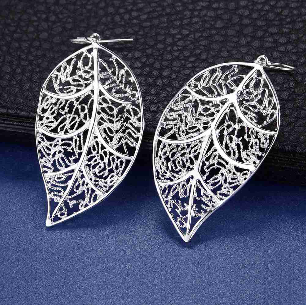 wedding party Jewelry 925 Sterling Silver Beautiful Leaves Earrings for Women Christmas Gifts