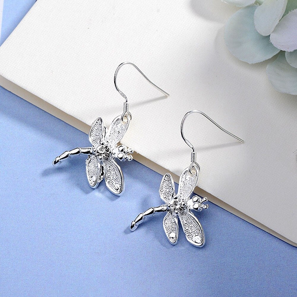 noble Jewelry 925 Sterling Silver crystal dragonfly earrings for Woman friend Gifts party wedding