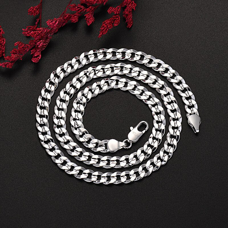 original 925 sterling Silver Creative 7MM Chain Necklace For Women man  Party Wedding Jewelry Christmas gifts