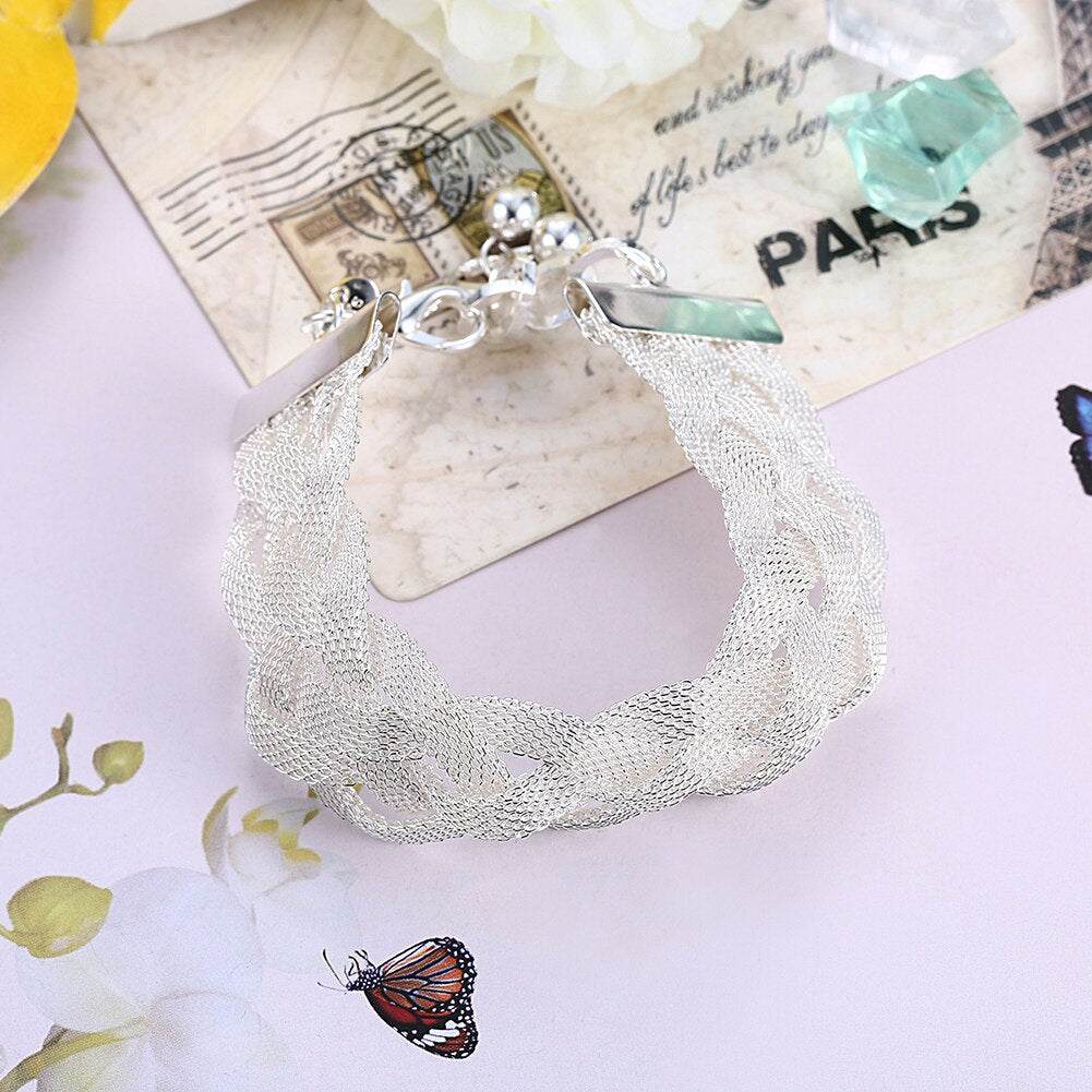 925 Stamp silver Bracelet for woman Vintage Mesh chain small fresh jewelry Wedding party gifts temperament