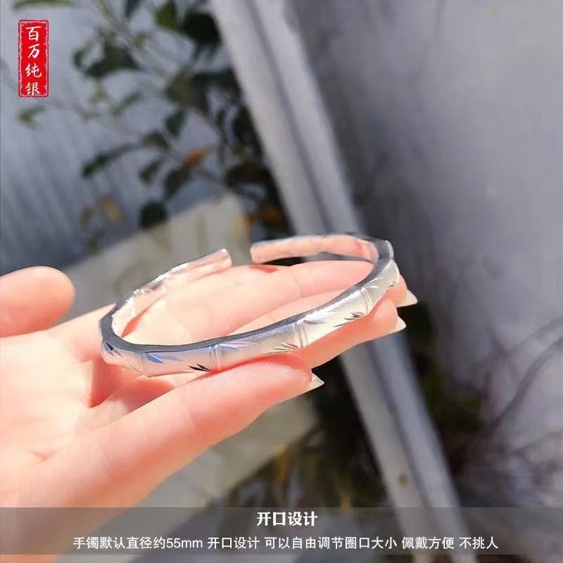 Fine noble bamboo cuff bracelets 999 Stamp silver Bangles for women party wedding jewelry Holiday gifts