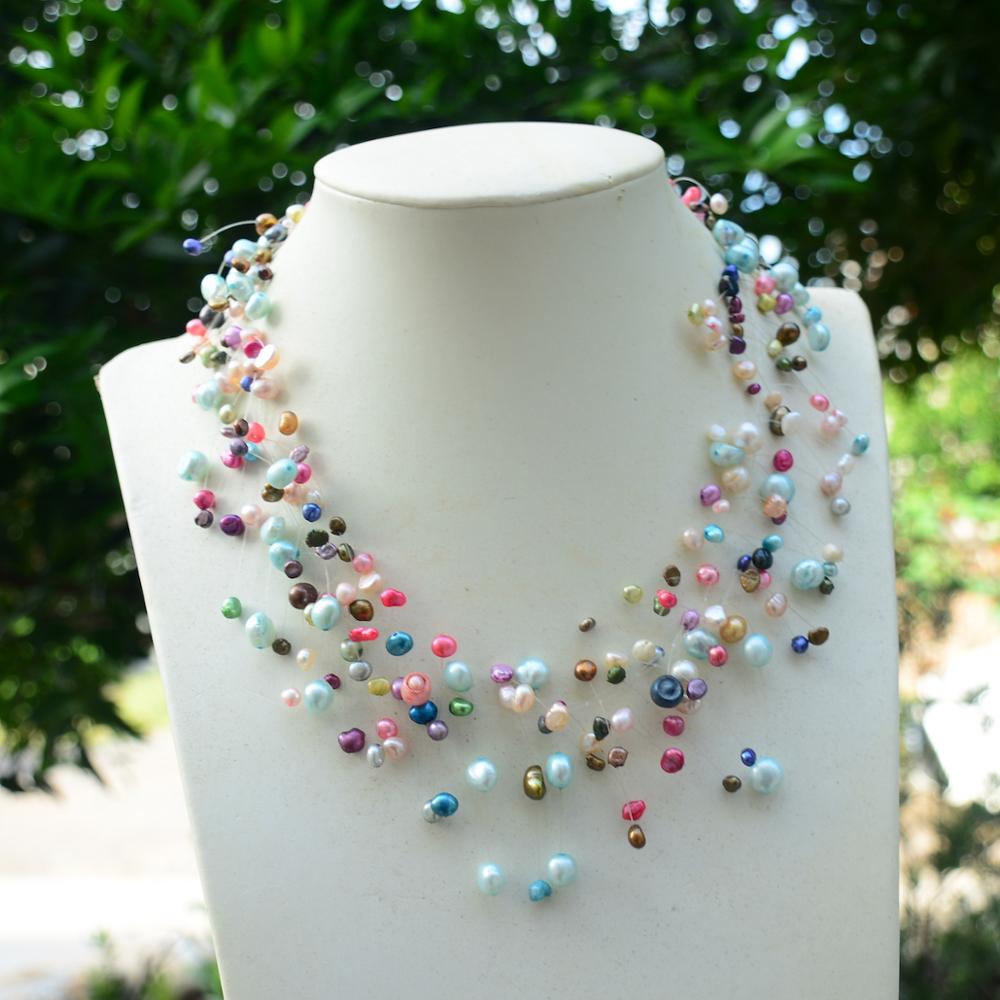 Freshwater Pearls Mix Color Choker Necklace Dress Simple Style Floating Handmade collar chain