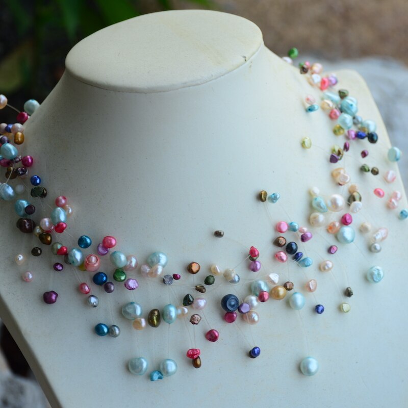 Freshwater Pearls Mix Color Choker Necklace Dress Simple Style Floating Handmade collar chain