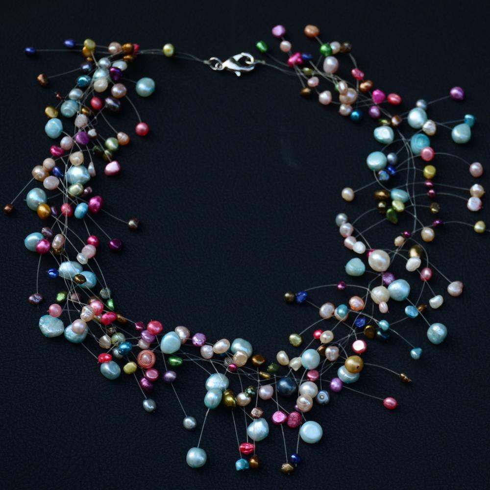 Freshwater Pearls Mix Color Choker Necklace Dress Simple Style Floating Handmade collar chain