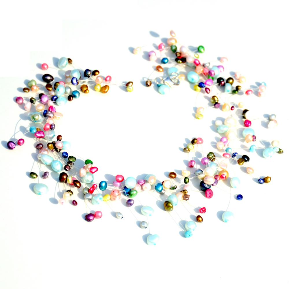 Freshwater Pearls Mix Color Choker Necklace Dress Simple Style Floating Handmade collar chain