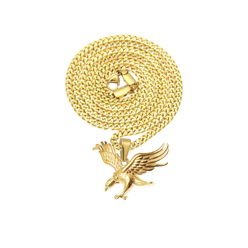 Gold Color Stainless Steel Men Hip hop eagle shape pendant necklaces   necklace male jewelry gifts