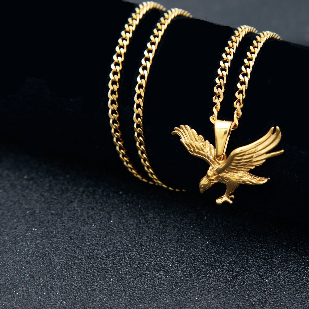 Gold Color Stainless Steel Men Hip hop eagle shape pendant necklaces   necklace male jewelry gifts