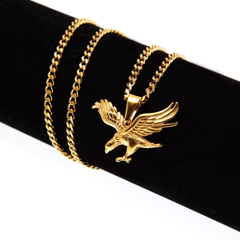 Gold Color Stainless Steel Men Hip hop eagle shape pendant necklaces   necklace male jewelry gifts