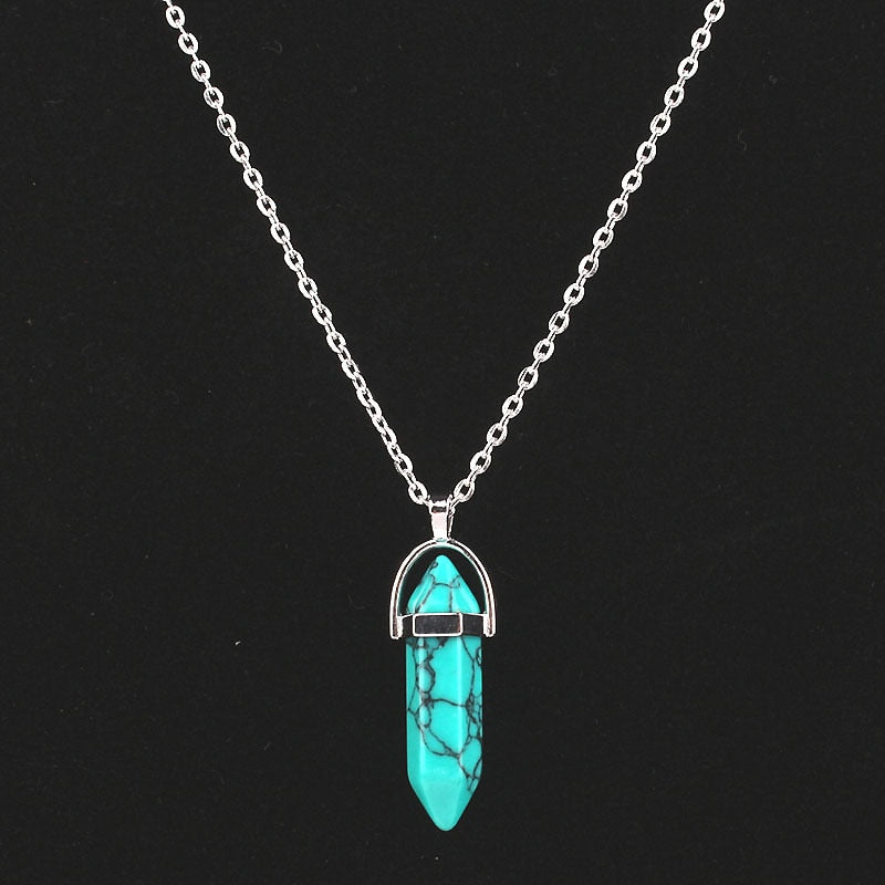 Hexagonal Column Quartz Necklaces Pendants Vintage Natural Stone Bullet Crystal Necklace For Women Jewelry