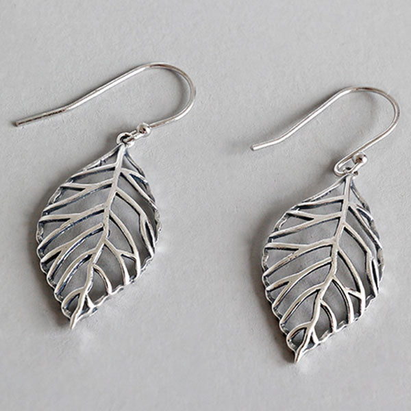 Vintage 925 Sterling Silver Leaf Earrings New Design Bohemian Hollow Earrings Charm Jewelry For Women