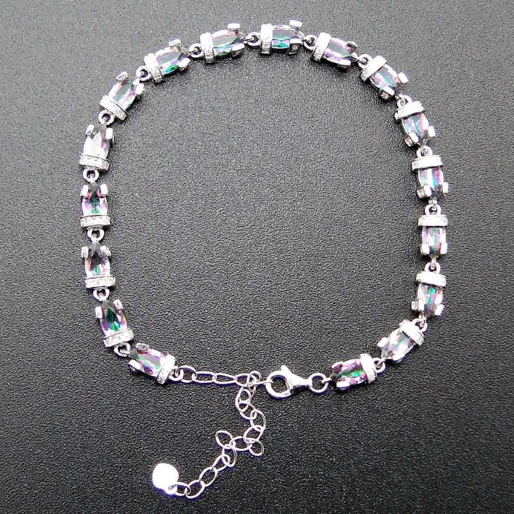 Women Jewelry 100% 925 Sterling Silver Bracelet with Mystic Topaz Chain link Bracelet DR01407207B 7+1extension Chian