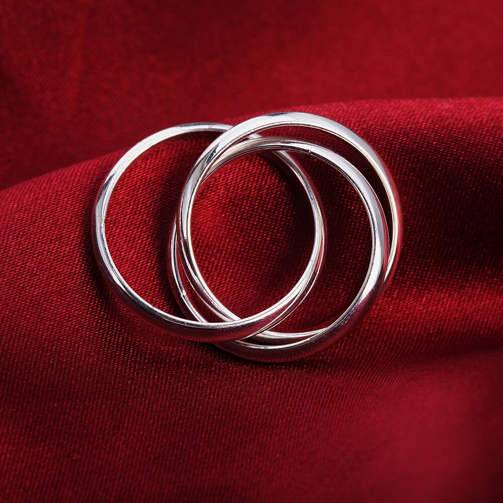 charm 925 Stamped Silver Simple three circles Rings For Women size 5/6/7/8/9/10 Party wedding Jewelry gifts