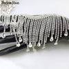 good quality silver plating DIY fringe chain AB rhinestone Water drop tassel trim sew on crystal glass decoration ML124