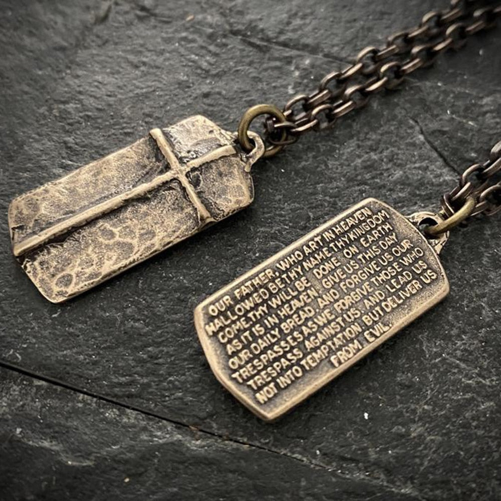 cross brass necklace men's bronze pendant necklace Christian religious tag chain necklace Christmas gift