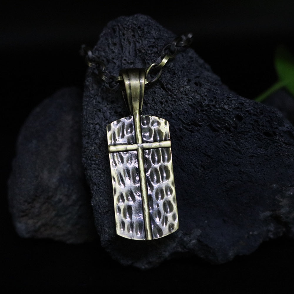 cross brass necklace men's bronze pendant necklace Christian religious tag chain necklace Christmas gift