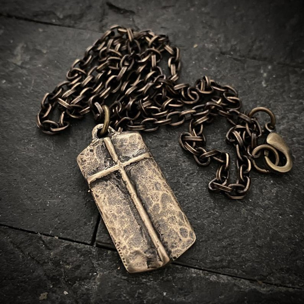 cross brass necklace men's bronze pendant necklace Christian religious tag chain necklace Christmas gift