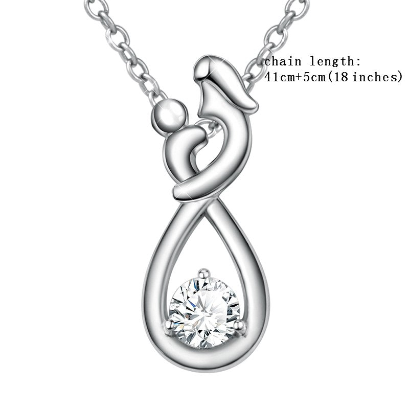 sterling silver 925 mom hug the child chain pendant&necklace with CZ diy European fine jewelry making for mother gifts
