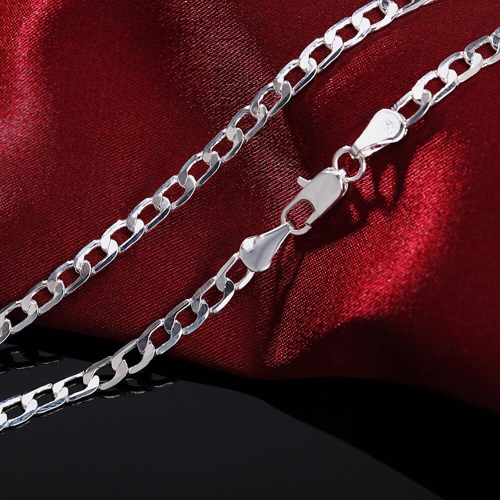 trend women 925 Stamped Silver Classic fine 4MM sideways Chain Necklaces 16-30 Inches party Jewelry Christmas Gifts
