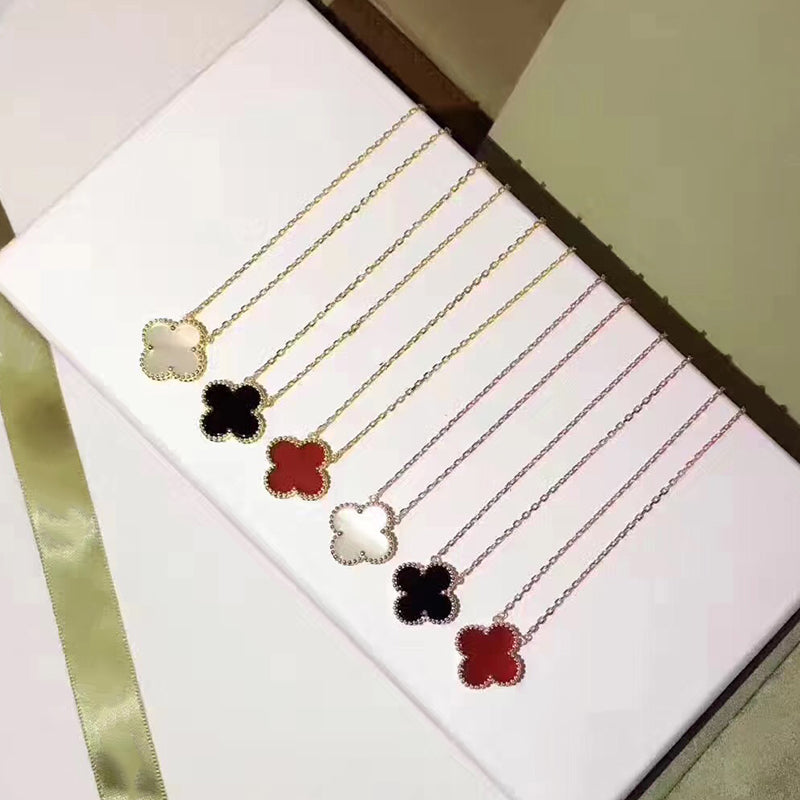 Hot sell 925 Sterling Silver Four Leaf Clover Flower Jewelry For Women Necklace Black Green Red Mother Shell Pearl Pendant