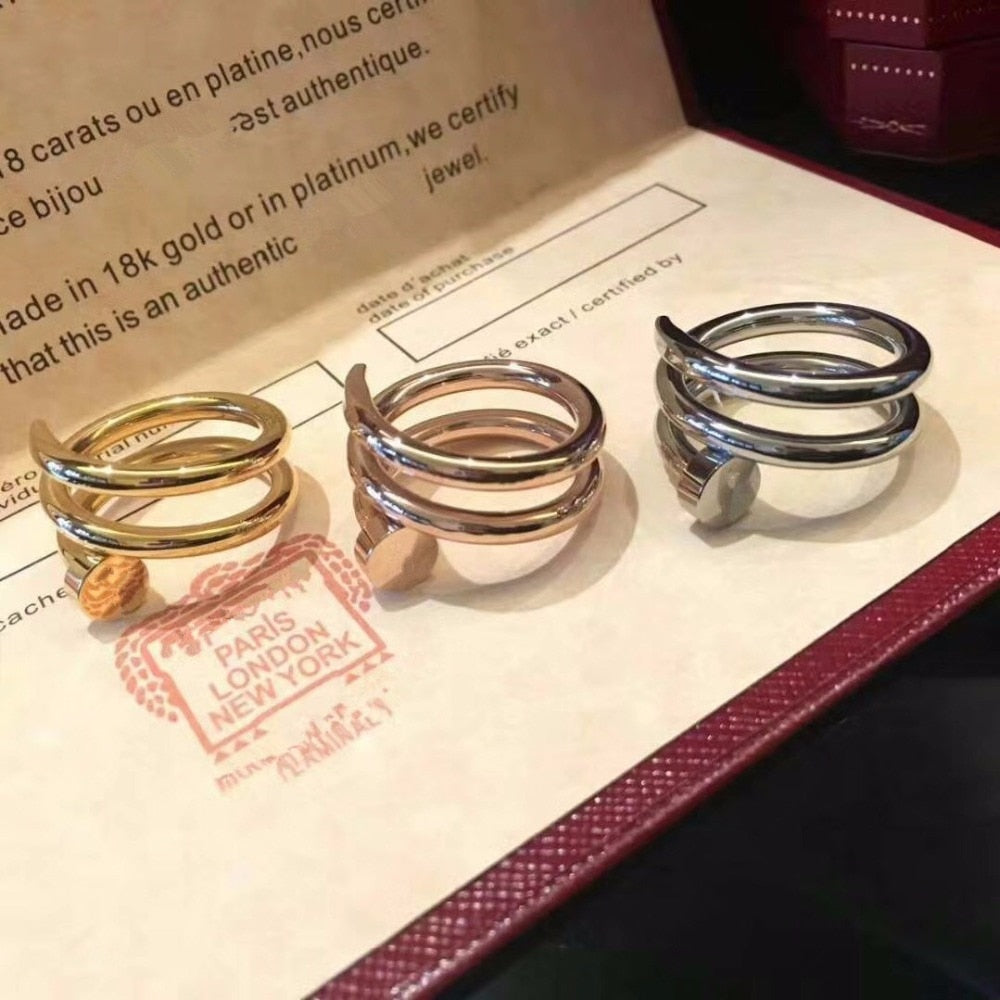 Hot sell Classic Brand logo stainelss steel nail ring For Women men carter love ring double nail Wedding Ring high quality