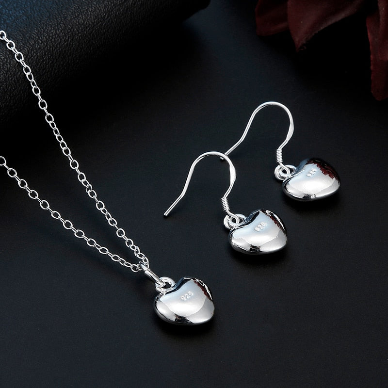 selling  925 sterling silver heart necklaces earrings for women Designer party wedding Jewelry Sets gift