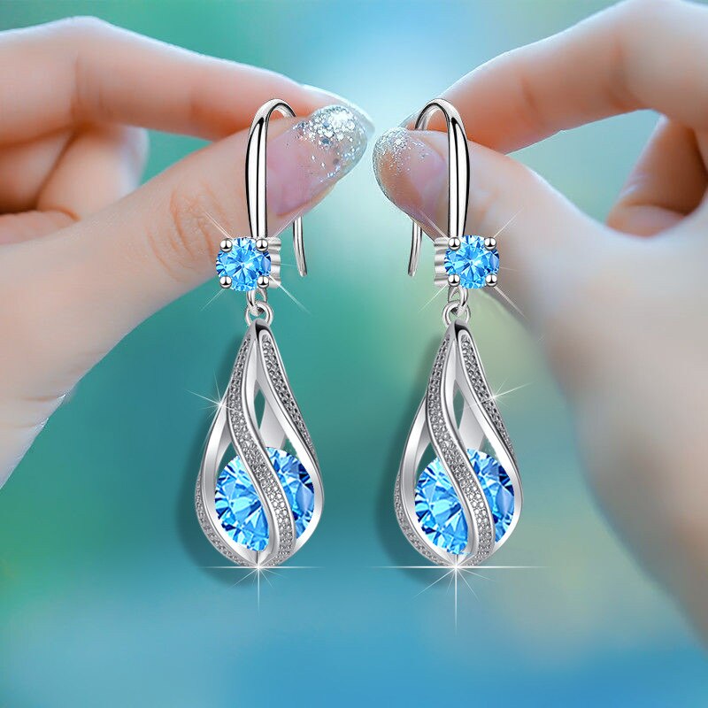 shining 925 Sterling silver fine blue Crystal earrings for women  jewelry party wedding accessories gifts