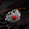 Hot silver S925 Sterling Silver Handmade matte made old peony inlaid red agate woman rings ring