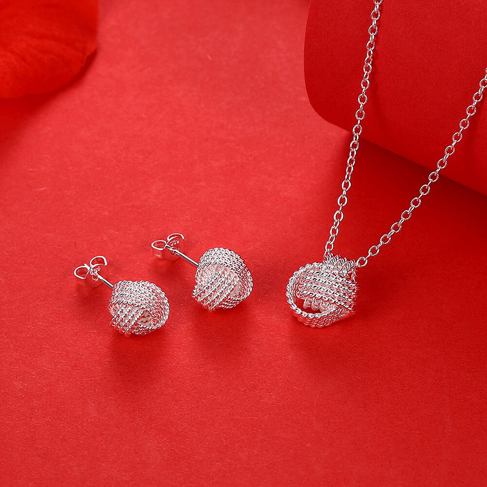 trend 925 Sterling Silver Pretty ball necklace stud earrings for woman Jewelry sets Party wedding accessories gifts